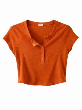 🌷 2/15 Garage Rust Ribbed Snap Front Crop Top L